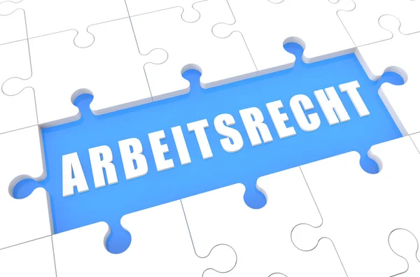 Arbeitsrecht - german word for labor law - puzzle 3d render illustration with word on blue background — Zdjęcie stockowe